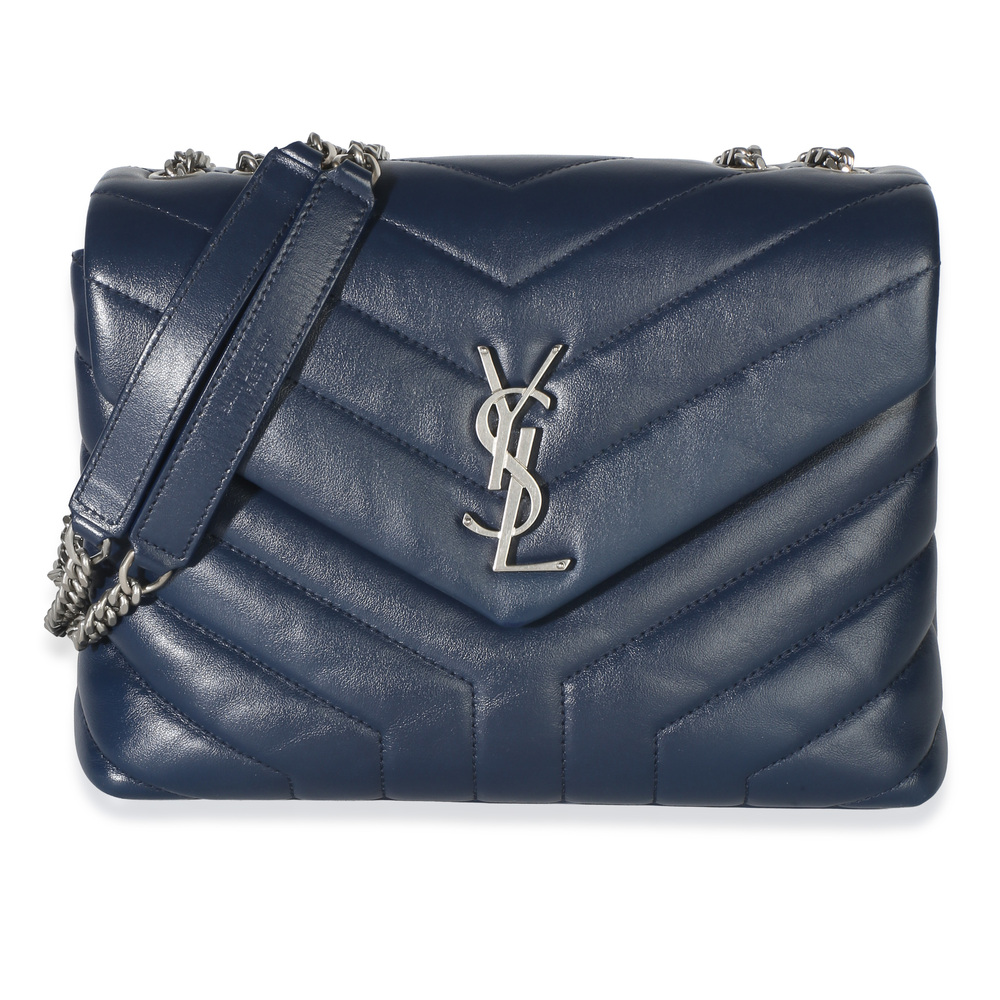 Saint Laurent Navy Calfskin Y Quilted Monogram Small Loulou Chain Satchel